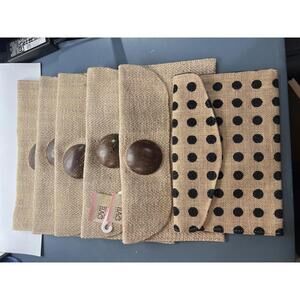Set of Natural Burlap Clutch Wallets with Button Closure (SR600)